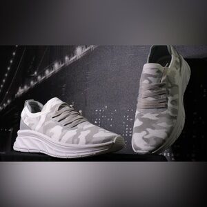 Urban Sports by J Slides Gray and White Hattie Camo Knit Sneakers